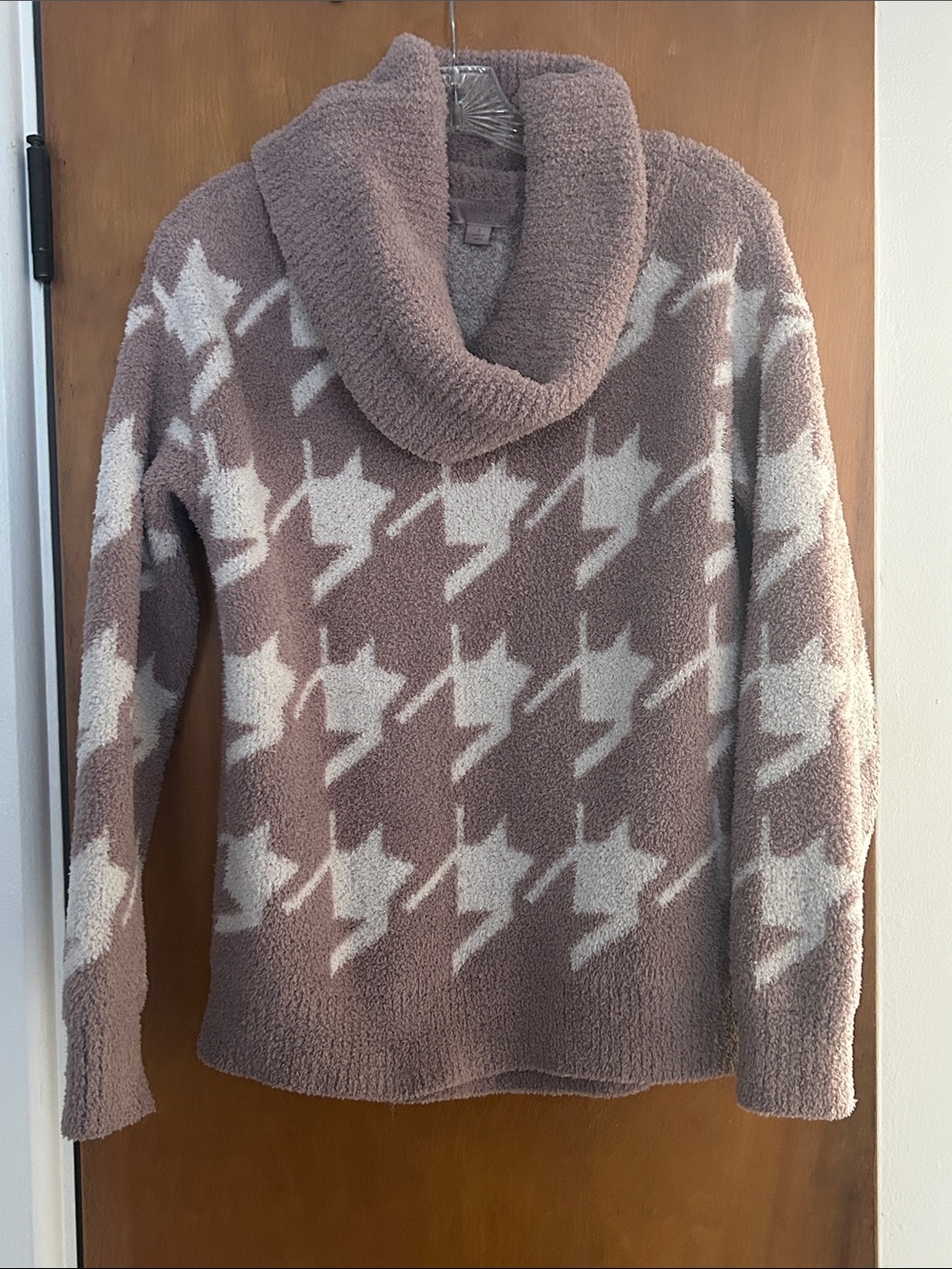 Barefoot Dreams Houndstooth Cowl Neck Long Sleeve Cardigan Sweater